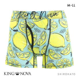 【メール便(15)】 キングノバ レモン柄 冷感ボクサーパンツ メンズ 前開き M L LL 接触冷感 ひんやり 涼しい 快適 KING NOVA ストレッチ プリント ADIEU M-LL