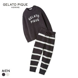 ジェラートピケ オム メンズ パウダーロゴジャガードプルオーバー＆ロングパンツセット ジェラピケ パジャマ GELATO PIQUE HOMME ADIEU 全2色 M-L