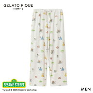 30％OFF ジェラートピケ オム メンズ SESAME STREET 総柄ロングパンツ セサミストリート ジェラピケ パジ…