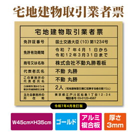 ＼【20％OFF】令和7年4月1日改正版 宅地建物取引業者票 登録票【ゴールド】 W45cm×H35cm 標識 文字入れ 法定看板 工事看板 店舗用 会社 zd-14