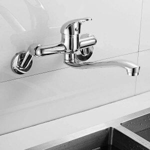 キッチン蛇口 壁付き 混合水栓 シングルレバー 浴室用水栓 バス水栓 180°首回り 泡沫吐水 ツーホール式 キッチン 水栓 冷 温 切り替え