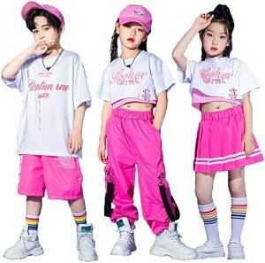 キッズ ダンス 衣装 セットアップ HIPHOP ヒップホップ 半袖tシャツ へそ出し スカート 女の子 男の子 子供 チアガール サルエルパンツ ジャージ ジュニア ダンスウエア 応援服