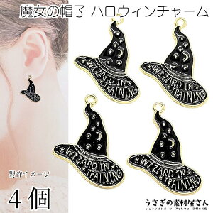 ハロウィン チャーム とんがり帽子 23mm 4個 カラーチャーム 魔女の帽子 魔法使いの帽子 ハロウィンパーツ 秋 うさぎの素材屋さん ハンドメイドパーツ Halloween