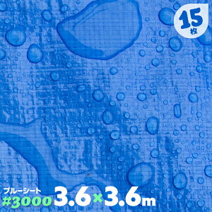 ブルーシート 厚手 防水 ハトメ 15枚 3000 3.6m×3.6m 3.6