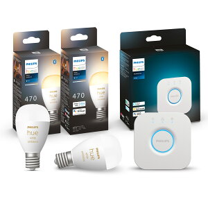 �y�����z Philips Hue �X�^�[�^�[�Z�b�g�y�X�}�[�g�d�� E17 40W���� �z���C�g�O���f�[�V���� 2�� + �u���b�W�z �� �t�B���b�v�X�q���[ �X�}�[�g�Ɩ� �t�B���b�v�X�q���[ Alexa�Ή� 470lm �d���F ����