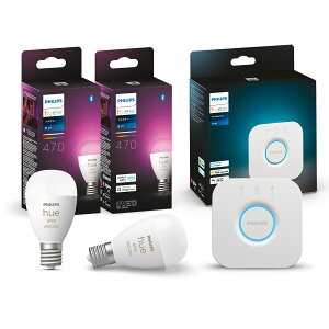 �y�����z Philips Hue �X�^�[�^�[�Z�b�g�y�X�}�[�g�d�� E17 40W���� �t���J���[ 2�� + �u���b�W�z �� �t�B���b�v�X�q���[ �X�}�[�g�Ɩ� Alexa�Ή� 470lm �}���`�J���[ 1600���F �d���F �����F ���� ���F