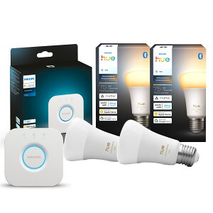 �y�����z Philips Hue �X�^�[�^�[�Z�b�g�y�X�}�[�g�d�� E26 75W���� �z���C�g�O���f�[�V���� 2�� + �u���b�W�z �� �t�B���b�v�X�q���[ �X�}�[�g�Ɩ� �t�B���b�v�X�q���[ Alexa�Ή� 1100lm �d���F ����