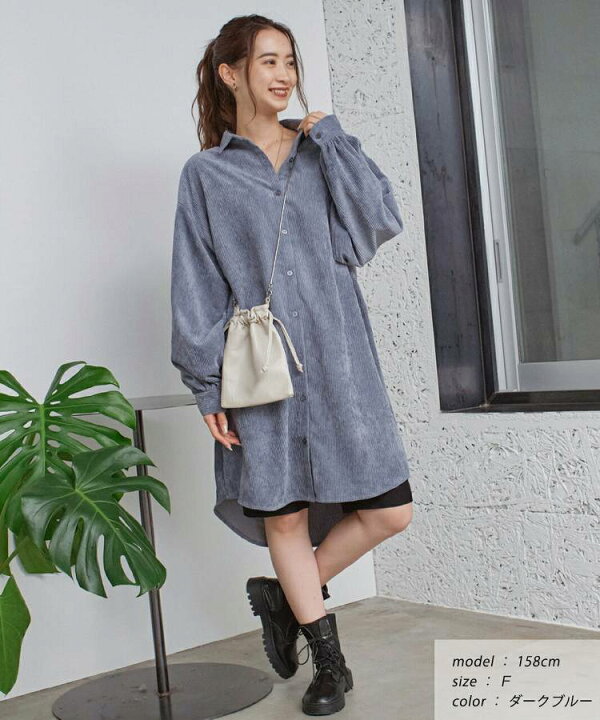 楽天市場】コーデュロイ ボリューム シャツワンピース トップス シャツ  