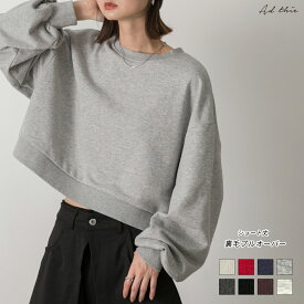 クーポン利用で2380円★ ショート丈 裏毛プルオーバー トレンド おしゃれ きれいめ カジュアル コーデ お洒落 かわいい レディース トップス ロンT 長袖 トレーナー スウェット スエット シンプルデザイン 素材 大人カジュアル トレーナー