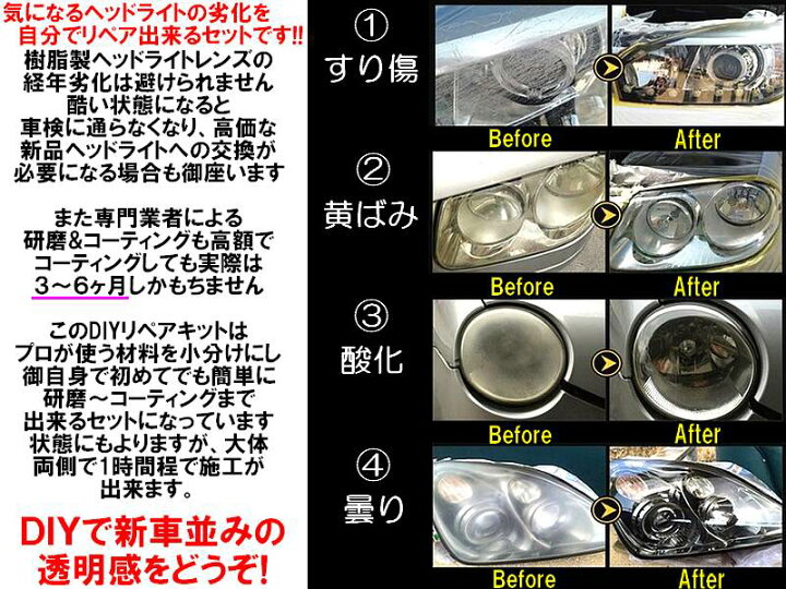 楽天市場】DIYヘッドライトリペアキット レンズリペア お車のヘッド 