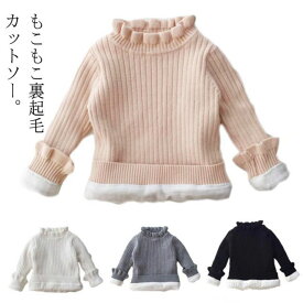 長袖 カットソー プルオーバー 女の子 こども服 トップス キッズ 裏起毛 裏フリース ハイネック 防寒 インナー フリル 暖かい 120 女児 肌着 子供服 子ども服 ニットセーター あったか ニットソー 秋服 冬服 厚手 可愛い 80 90 100 110 ベビー