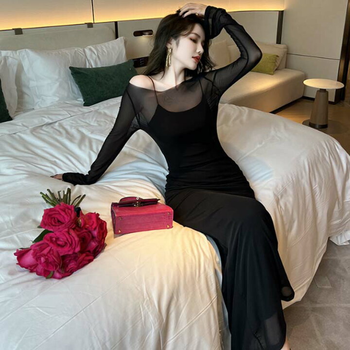 楽天市場】タイトワンピース ロング丈 2点セット キャミワンピース  