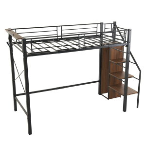 【ブラック】システムベット ロフトベッド シングル コンセント付き 収納付き ラック棚付き 耐荷重150kg 北欧風 二段ベッド 部屋二段ベッド スチール 耐震