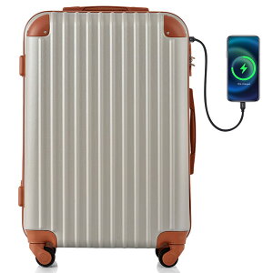 スーツケース Mサイズ キャリーバッグ USB充電ポート付き カップホルダー付き キャリーケース 超軽量 TSAロック搭載 4日-7日 中型