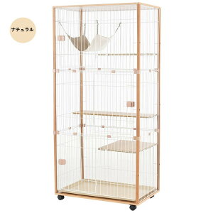 猫 キャットケージ ケージ 木製 キャットハウス ネコ ハウス 留守番 保護 脱走防止 多頭飼い 多頭 スチール 三段 (ナチュラル)