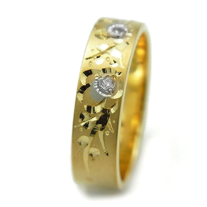 楽天市場】平打ち 和彫り リング 0.02ct(Total) - K18/Pt 和彫り K18 