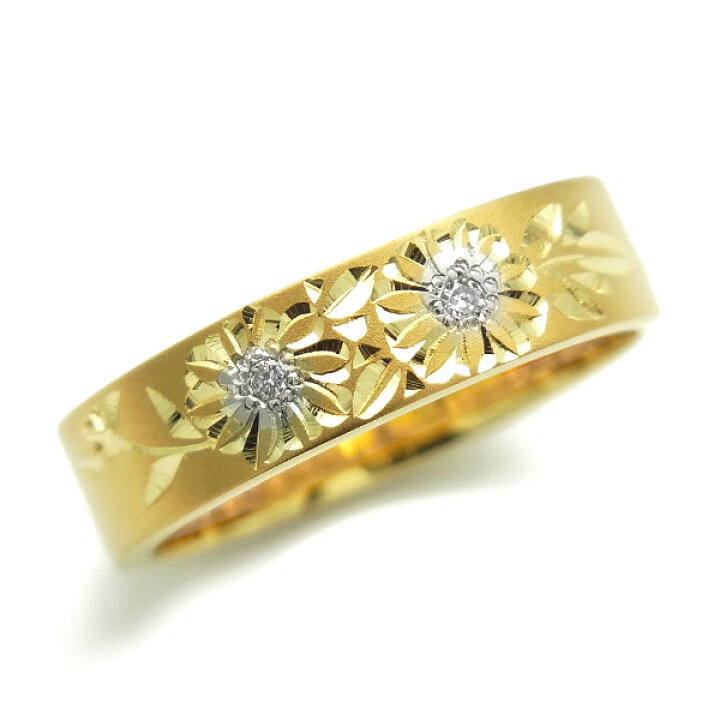 楽天市場】平打ち 菊彫りリング 0.02ct(Total) - K18/Pt 和彫り K18 