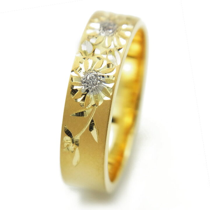楽天市場】平打ち 菊彫りリング 0.02ct(Total) - K18/Pt 和彫り K18 