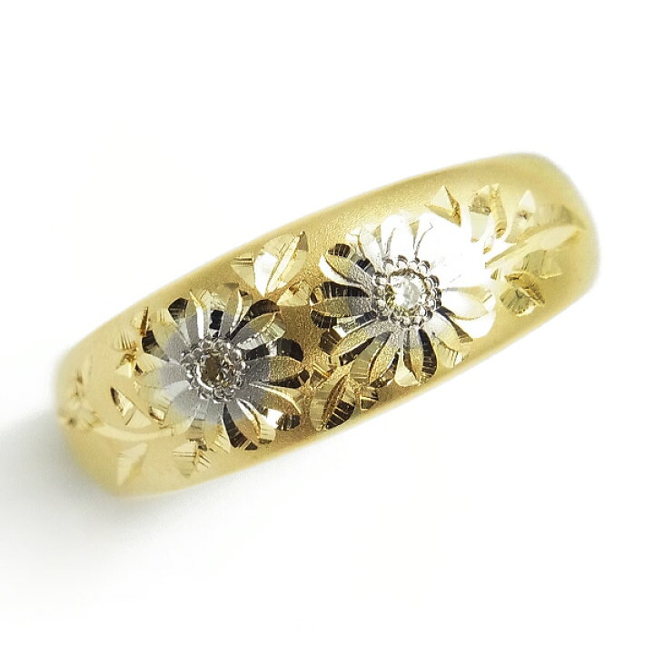 楽天市場】月型甲丸 菊彫 リング 0.02ct(Total) - K18/Pt 和彫り K18 