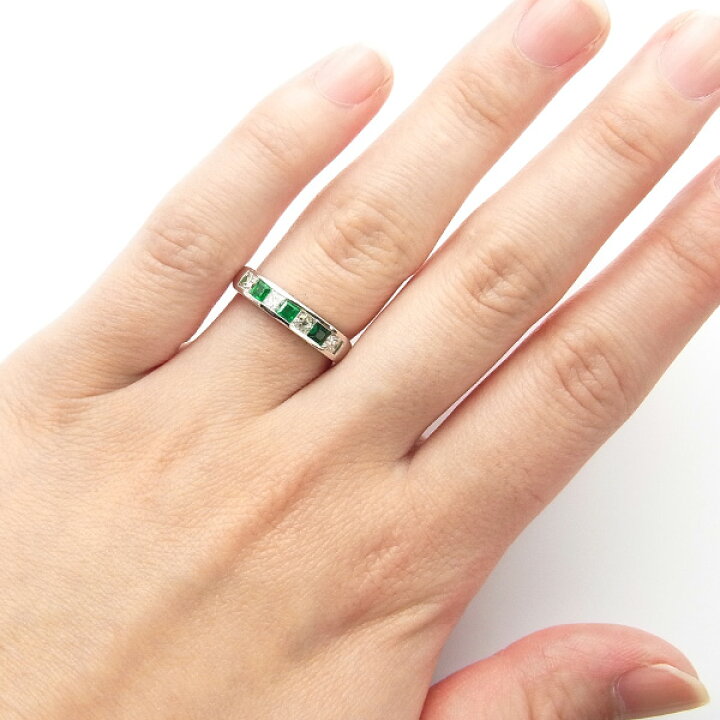 楽天市場】エメラルド ダイヤモンド ハーフ エタニティ— リング 0.2ct 