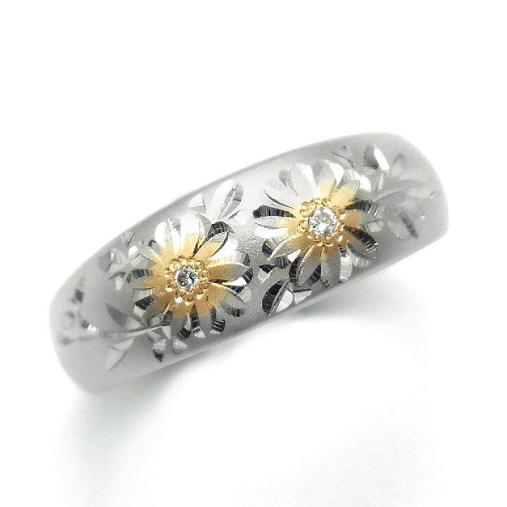 楽天市場】月型甲丸 菊彫 リング 0.02ct(Total) Pt/K18 和彫り Pt900 