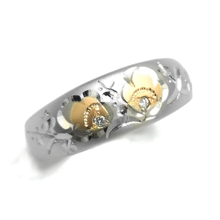 楽天市場】月型甲丸 梅彫 リング 0.02ct(Total) - Pt/K18 和彫り Pt900 