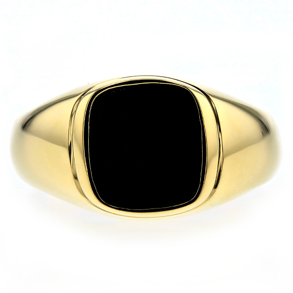 オニキス メンズリング 18金 メンズ 男性 男性用 リング 指輪 K18 イエローゴールド ゴールド 印台 カレッジ パワーストーン 黒瑪瑙 色石  | エメット ジュエリー