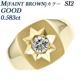 ダイヤモンド 印台 メンズリング 0.583ct M(FAINT BROWN) SI2 GOOD 18金 シグネットリング 0.5ct 0.5カラット メンズ 指輪 男性 リング 三味 印台 K18 ゴールド イエローゴールド ダイヤモンド