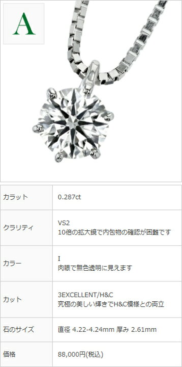 楽天市場】ダイヤモンド ネックレス 0.2〜0.3ct I〜K VS1〜2 3EX H&C 
