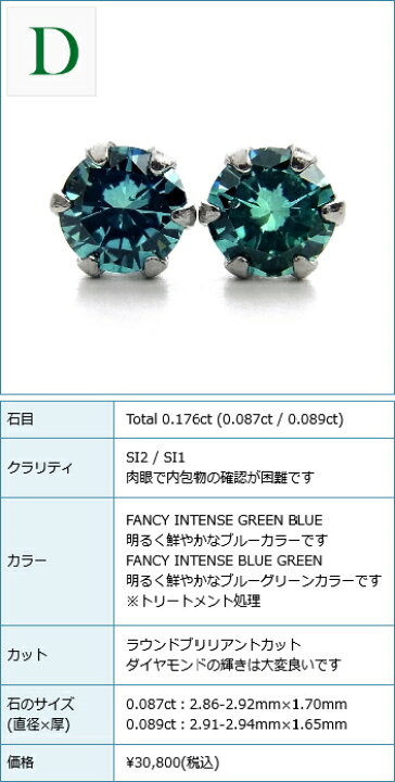 楽天市場】ブルーダイヤモンド ピアス 0.09～0.24ct(Total) FANCY DEEP 