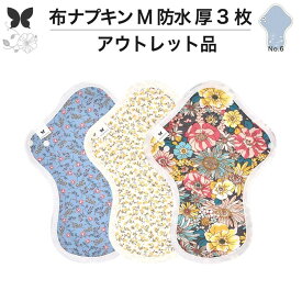 アウトレット　柄お任せ　布ナプキン 厚手 防水 吸水 布 入り 3枚 セット No.7 M 送料無料 ナプキン コットン オーガニック 生理 オーガニックコットン 防水 カイロ 使い捨て ネル ホルダー ライナー ポケット おりもの用 布 はじめて 布ナプキン 夜用ロング