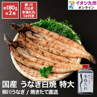 焼きたて直送　国産うなぎ白焼き2尾 特大約180g（柳川うなぎ本格たれ1本付き）龍川魚商店 ギフト 敬老の…