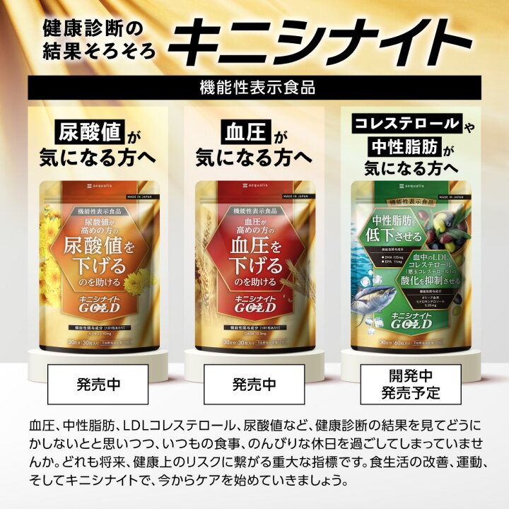 楽天市場】高めの尿酸値を下げるのを助ける キニシナイトGOLD尿酸値 