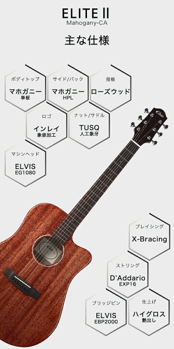 楽天市場】ELVISエルビス Elite2 アコースティック ギター 