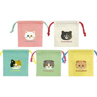 【 E.minette 巾着 】 ネコ 化粧ポーチ ポーチ 小物入れ くろ しろ ちゃしろ はちわれ ミケ スコティッシ…