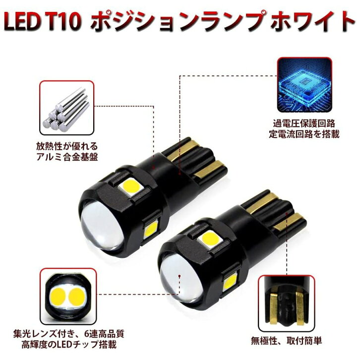 ハイクオリティ T10 LED ポジションランプ 10個 ホワイト 最新超高輝度 6000K T10 LED ポジションランプ 10個 ホワイト 高輝度 6000K
