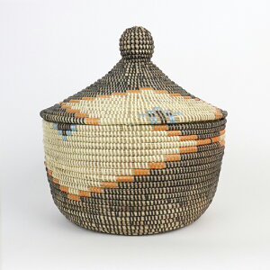 セネガルかご ぷっくり 蓋付き クロス柄 黒オレンジ