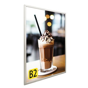 屋内外兼用 ポスターフレーム b2 看板 額縁 pop パネル UVカット 低反射 壁付 掲示板 屋外 ポップフレーム アルミフレーム サイン B2サイズ 集客 店舗用看板 フィットフレーム シルバー色 四辺