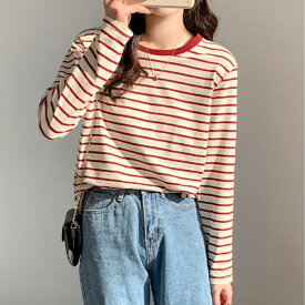 ボーダーロングTシャツ ロンT レディース カジュアル 10代 20代 30代 韓国ファッション 韓国 長袖 春 秋服 夏服 可愛い シンプル 着回し