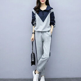 シンプルジャージセットアップ レディース 10代 20代 30代 韓国ファッション 春 夏 秋 冬 カジュアル 可愛い シンプル 黒 長袖 かっこいい