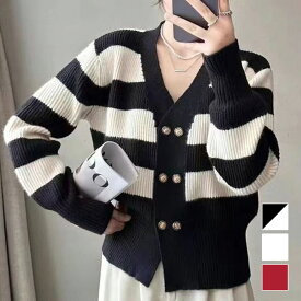 ダブルボタンカーディガン レディース 10代 20代 30代 韓国ファッション カジュアル 秋 冬 無地 シンプル 可愛い おしゃれ 羽織り 上品