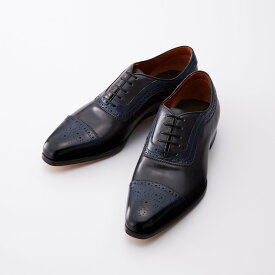 ビジネスシューズ メンズ ウイングチップ 2カラーコンビ ネイビー グレー 革靴 紳士靴 カジュアル 本革 大きいサイズ イタリア製 内羽根