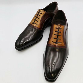 ビジネスシューズ メンズ ホールカット 3カラーコンビ ダークブラウン ブラウン ライトブラウン 革靴 紳士靴 カジュアル 本革 大きいサイズ イタリア製