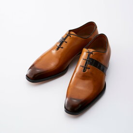 ビジネスシューズ メンズ ホールカット イエローブラウン ブラウンクロコ 革靴 紳士靴 カジュアル 本革 大きいサイズ イタリア製