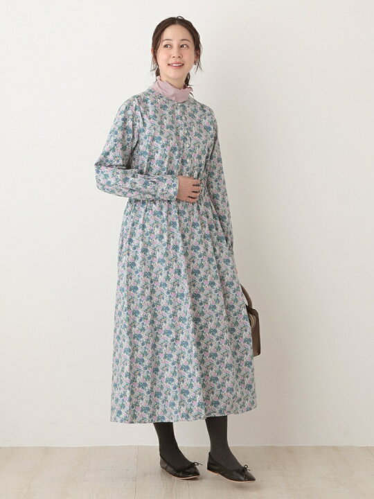 楽天市場】【SALE／51%OFF】ノーカラーワンピース/リバティプリント 