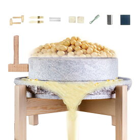 石臼 昔ながらの ひきうす 石うす 回転式石臼 製粉器 粉 ミル 小麦 お茶 そば 米粉 ウコン 手挽き穀物製粉機 手動 卓上型 家庭用 天然御影石 木製スタンド付き 手回し豆乳マシン 付属品一式 粗塩などの調味料用 プレゼント ギフト 贈り物 送料無料