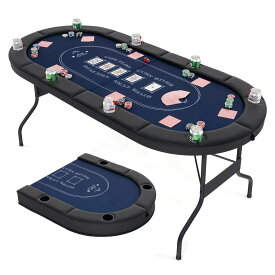ポーカーテーブル 折りたたみ 完成品 8人対応 ポーカーマット 幅186x奥行82x高さ75cm パッド入りレール 深型カップホルダー付き テキサスポーカーテーブル ポーカーゲーム 持ち運び可能 収納簡単 組み立て不要 家庭用 業務用 高級 グリーン ブラック ブルー