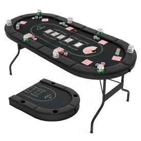 ポーカーテーブル 折りたたみ 完成品 8人対応 ポーカーマット 幅186x奥行82x高さ75cm パッド入りレール 深型カップホルダー付き テキサスポーカーテーブル ポーカーゲーム 持ち運び可能 収納簡単 組み立て不要 家庭用 業務用 高級 グリーン ブラック ブルー