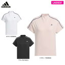 【三連休も最短当日出荷♪全品P10倍＋最大1万円引きクーポン！】8/11 23:59まで　【61％OFF】 アディダス レディース 配色ライン 半袖 背面ファスナー モックネックシャツ IKK55 [2024年モデル] ゴルフウェア [春夏モデル] 特価