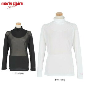 【全品10％OFFクーポン配布中！】8/3 23:59まで　【50％OFF】 マリクレール レディース ロゴプリント メッシュ切替 ストレッチ 長袖 ハイネック インナーシャツ 713-9835 ゴルフウェア [春夏モデル] 特価